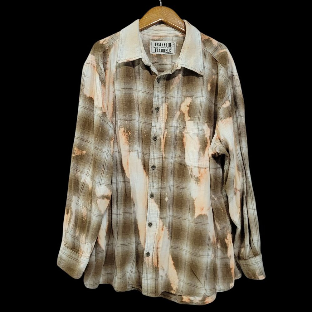 Franklin Flannels Mens XL Brown Distessed Bleached Buttons Thrashed